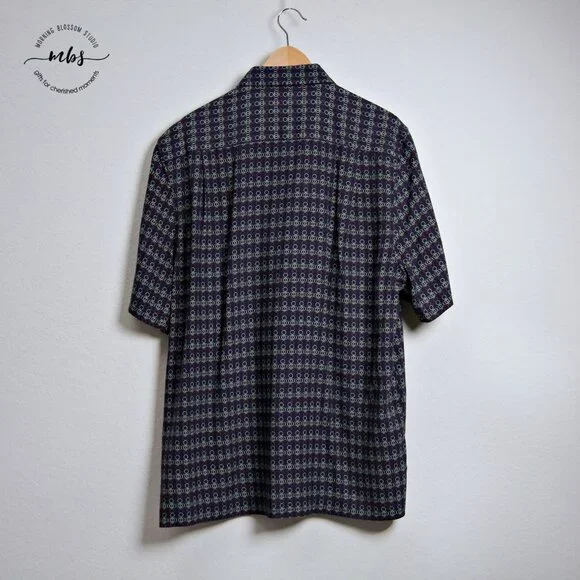 Nat Nast Men's Silk Multicolored Circles Pattern Button Down Shirts in Blue